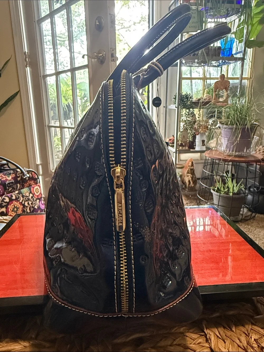 Arcadia Glossy Patent Satchel in Deep Navy